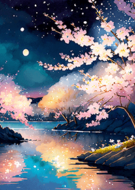 Beautiful night cherry blossoms#1377