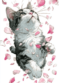 Cat Playing with Petals