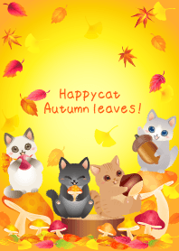 happy cat autumn leaves