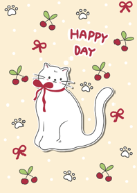 Cat happy day red beige cute pastel