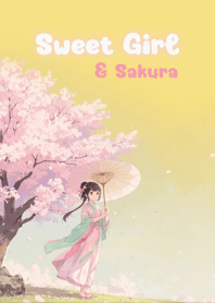 สาวน้อยกับซากุระ - สีเหลืองพาสเทล