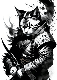 Ink wash cat samurai 159b16