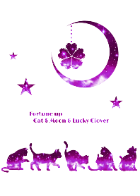 Fortune up Cat & Moon & 5 Leaf Clover P