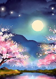 Beautiful night cherry blossoms#1353