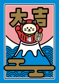 Maneki-neko wearing a Daruma / Blue Red