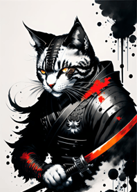 Ink wash cat samurai 3aF354