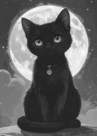 Black Cat & Full Moon | Monochrome#3