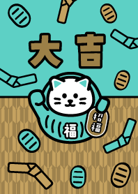 だるまの着ぐるみ招き猫／ミント色×金色