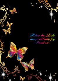 luck goes up! Golden butterfly & rainbow