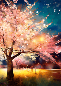 Beautiful night cherry blossoms#1345