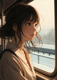 一個人旅行-電車窗戶旁看著風景的女孩2