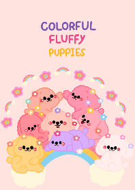 Colorful fluffy puppies