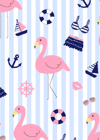 Flamingo in summer-Blue stripes-