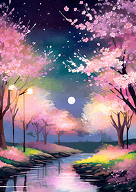 Beautiful night cherry blossoms#1138