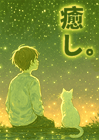 仰望星空的男孩與貓1D 抹茶綠色 凱瑞精選集