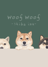 Woof Woof - Shiba inu - DUSTY DARK GREEN