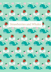 strawberrie and Whale on blue greenJ