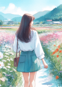 flower field cute girl anime 300%