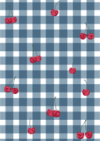 Cherry & Gingham Check (Navy Blue)