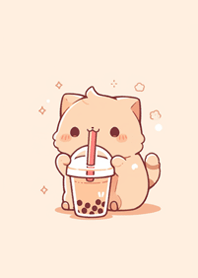 a cat drinking bubble tea