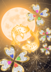 月亮和三叶草橙色双鱼座