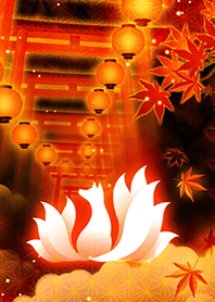 Autumn leaves shrine and fox