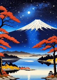 Starry sky, sea and lake, Ukiyo-e 6754