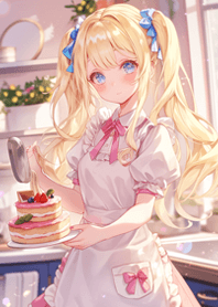 Cute girl making a cake JP