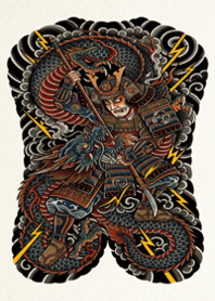 Samurai Fighting a Dragon Tattoo Design