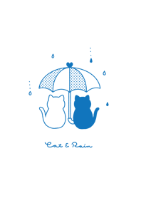 ネコと傘。青と白