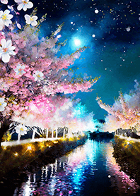 Beautiful night cherry blossoms#1801