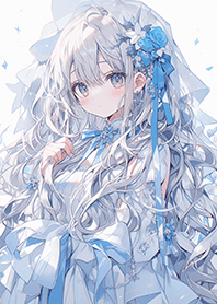 a girl wearing a blue wedding dress