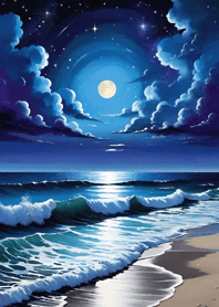 Night by the sea starlit sky moon 169e