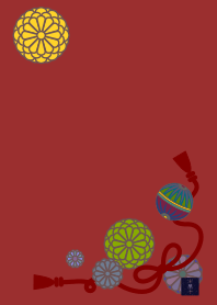 |改| 和風圖案02 (鞠與菊) + 紅色