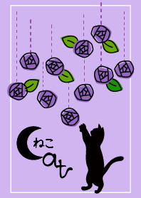 Cat silhouette&Rose1. -Black&Purple-
