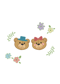 Teddy bear couple - flowers and plants