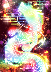 Shining rainbow-colored rising dragon