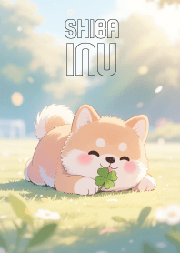 Cute Shiba Inu And Clover Leaf