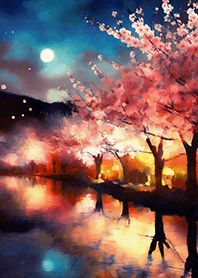 Beautiful night cherry blossoms#1304