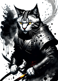 Ink wash cat samurai 960729