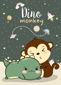 Dino and Monkey on Midnight green galaxy