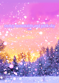 snowy mountains and pink sky