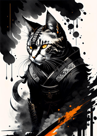 Ink wash cat samurai 77352F