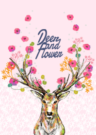 Deer and Flower .Pink