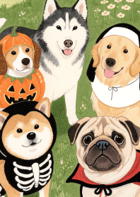 Cute Dog Gang in Halloween