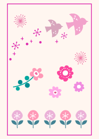 Scandinavian pink flowers and birds.