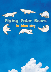Flying Polar Bears-in blue sky-