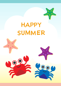 crabs on the beach on pink & blue