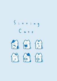 6 Sitting Cats/aqua blue,blueline,filled