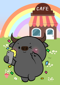 Cute Buffalo In Cafe Theme